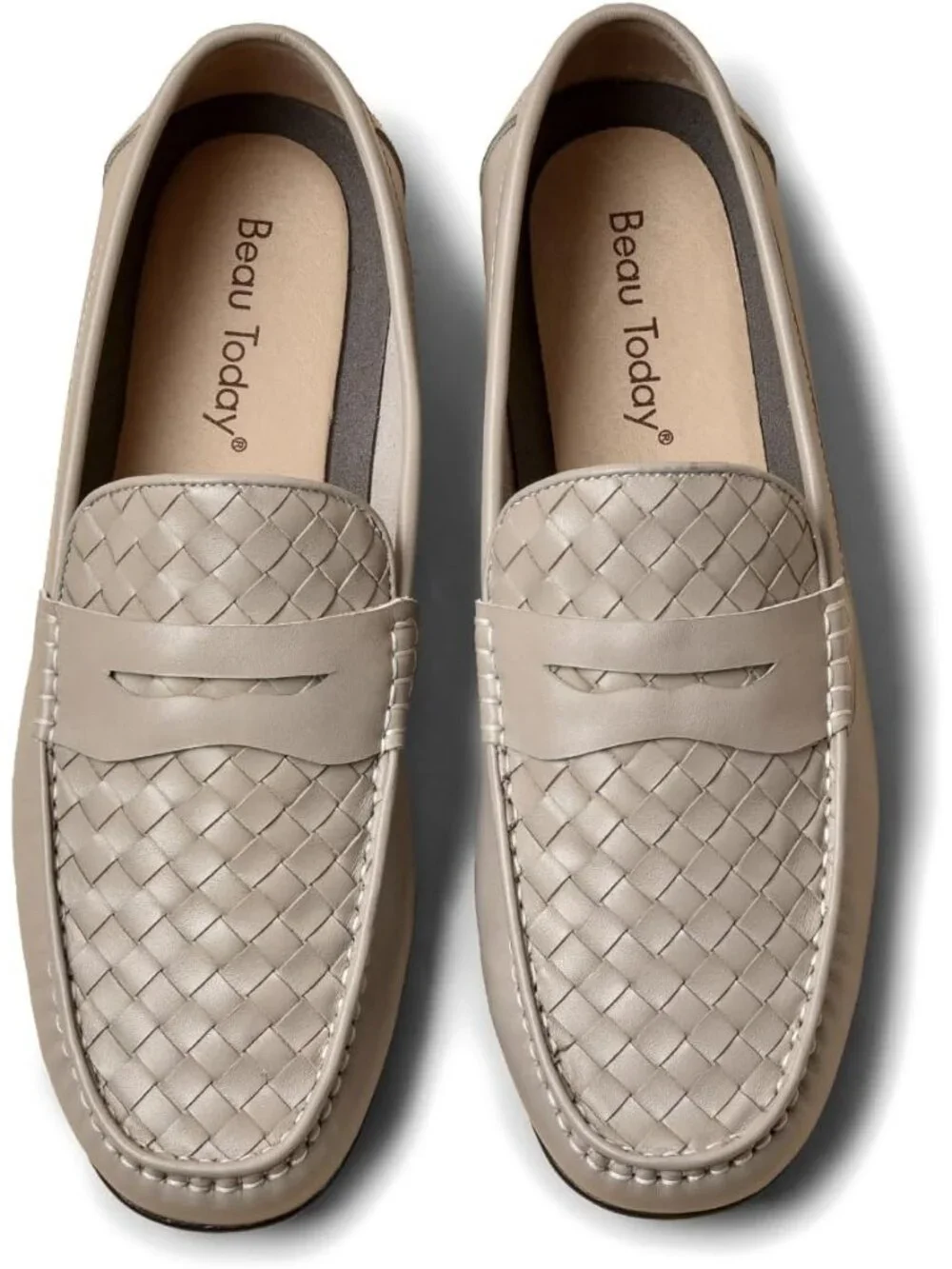 Men's Grey Penny Loafers Slip-On Leather Business Casual Lightweight
